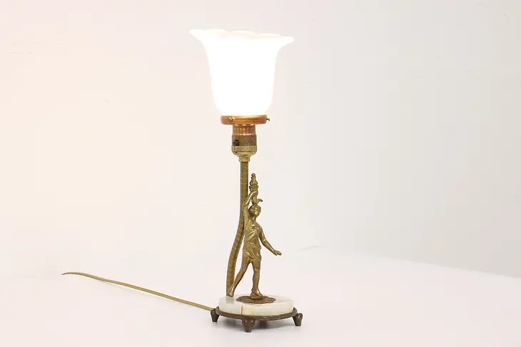Bronze Antique Sculpture Office Desk Lamp, Onyx Base, Rembrandt #43135