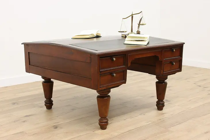 Victorian Walnut Antique Office or Library Partner Desk, Leather Tops #42970