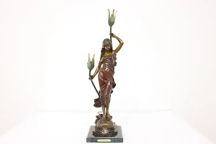 Art Nouveau Antique Young Woman "Aurora" Sculpture Lamp after Moreau #42126