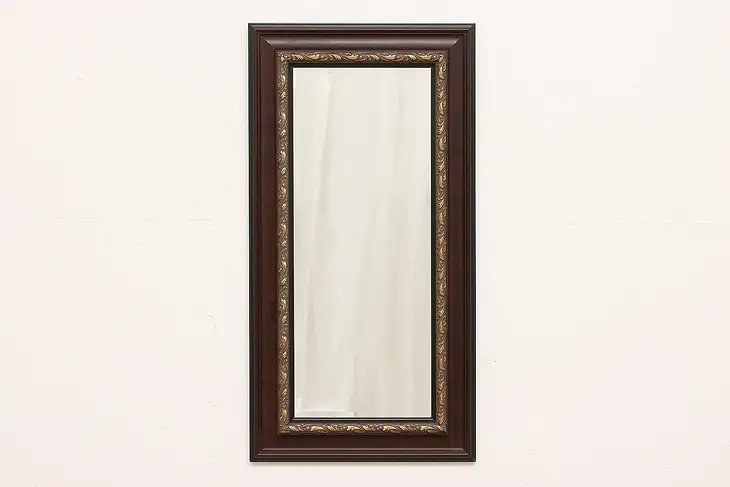 Contemporary Hanging Wall or Hall Beveled Mirror, Leaf Motifs #43473