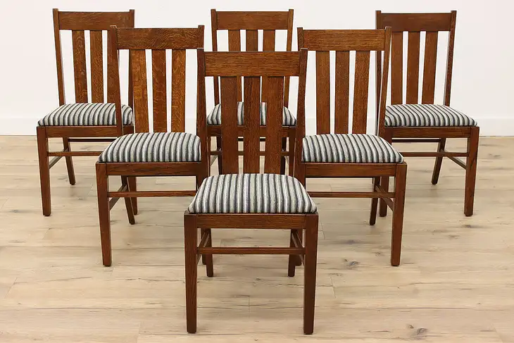 Set of 6 Arts & Crafts Mission Oak Antique Craftsman Dining Chairs #42402