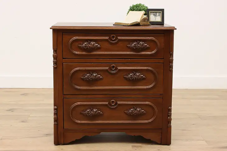 Victorian Antique Walnut Dresser, Chest or Nightstand, Grape Pulls  #43468