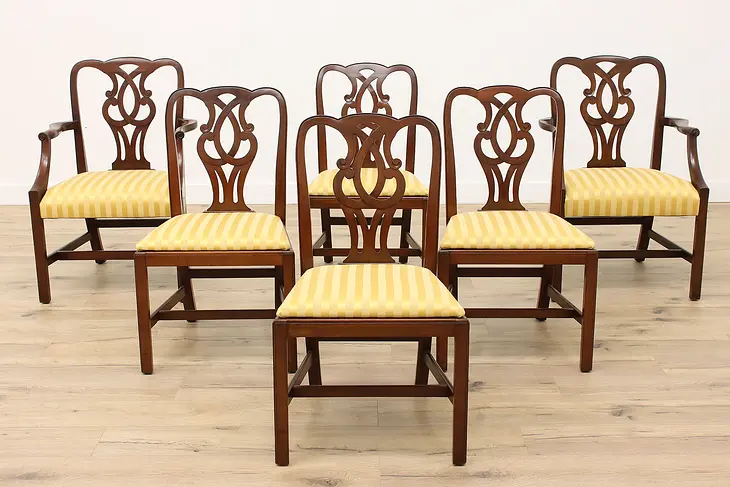 Set of 6 Georgian Design Vintage Mahogany & New Upholstery Dining Chairs #37036