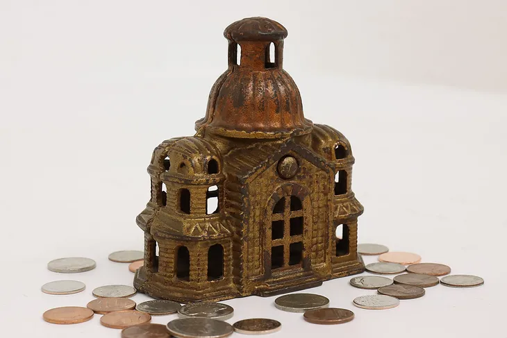 Victorian Painted Cast Iron Antique Palace Coin Bank #43169