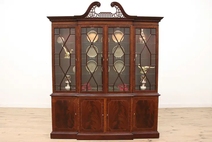 Georgian Vintage Mahogany Breakfront China Cabinet Bookcase, Councill #39870