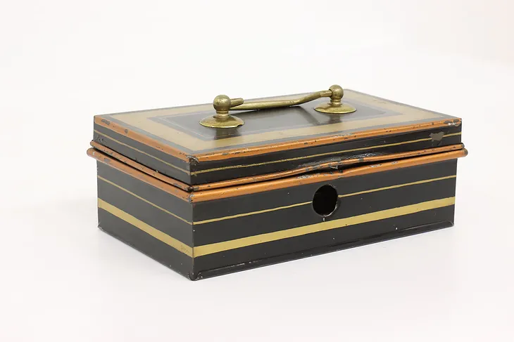 Salvage Antique Painted Tin Cash or Keepsake Box #43518