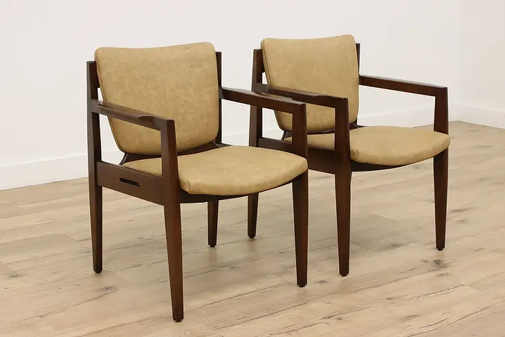 Pair Midcentury Modern Leather 60s Vintage Office Chairs, Thonet #43540