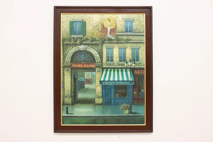 Paris Street Scene Passage Allard Vintage Original Oil Painting, 55" #42933