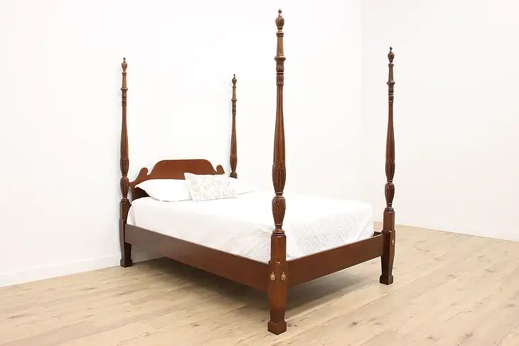 Georgian Style Vintage Carved Cherry Four Poster Queen Size Bed #42891