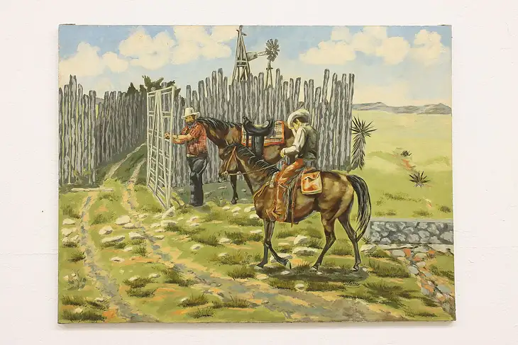 Cowboys Coming Home Vintage Southwest Original Oil Painting, Lerado 40" #42930