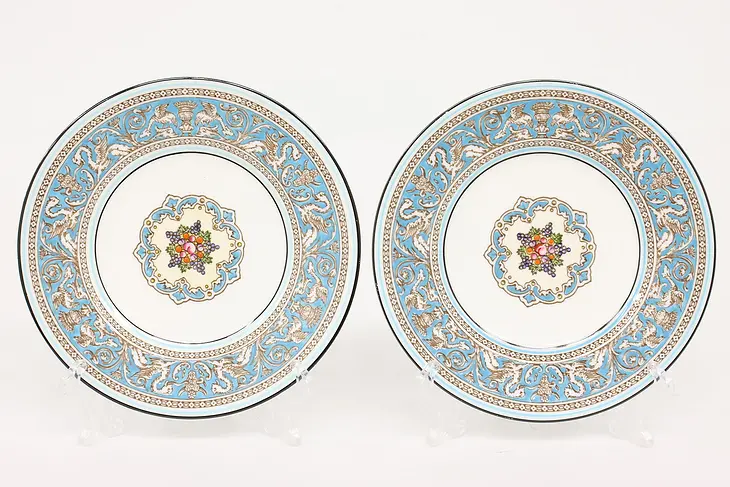 Pair Wedgwood Turquoise Florentine China Vintage 6" Bread & Butter Plates #43720