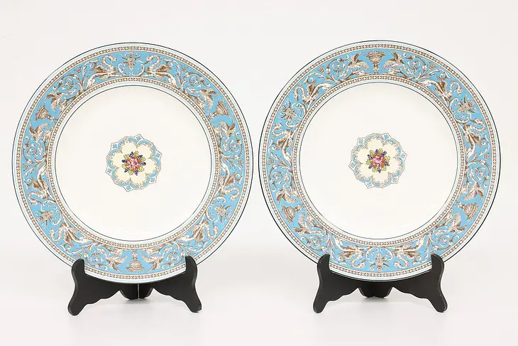 Pair of Wedgwood Turquoise Florentine China Vintage 11" Dinner Plates #43716