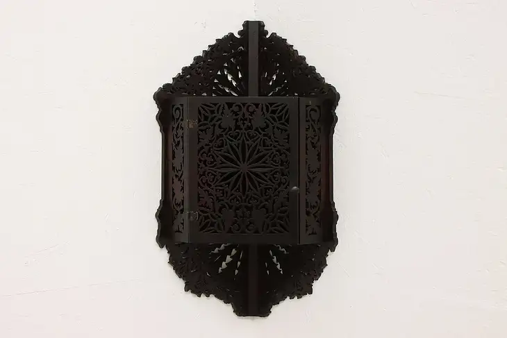 Victorian Antique Folk Art Fretwork Carved Wall Hanging Corner Cupboard #43499