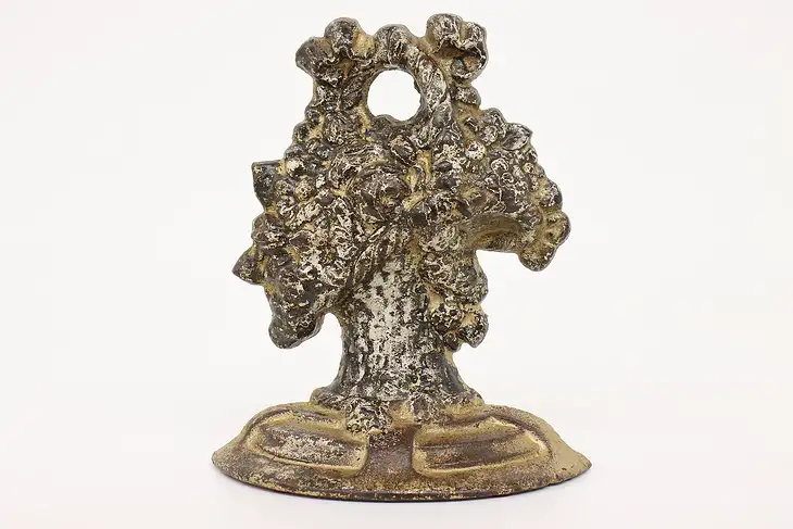 Victorian Cast Iron Antique Flower Basket Sculpture Door Stop #42937