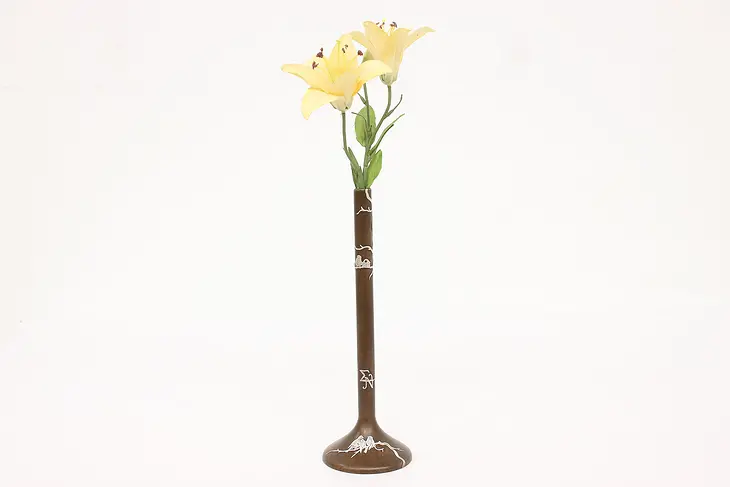 Arts & Crafts Antique Bronze & Sterling Silver Flower Bud Vase, Heintz #43365