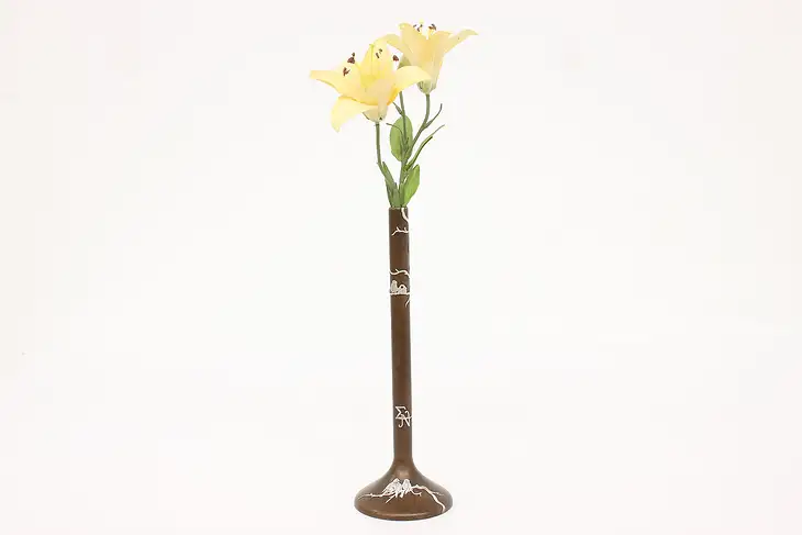 Arts & Crafts Antique Bronze & Sterling Silver Flower Bud Vase, Heintz #43365