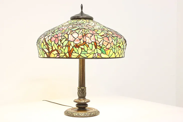Handel Antique Bronze & Leaded Stained Glass Library or Office Desk Lamp #43665