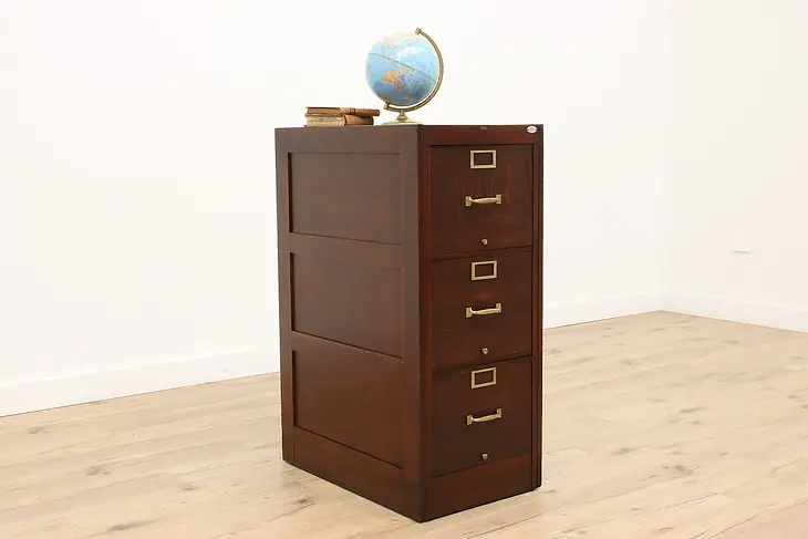Oak 3 Drawer Antique Office or Library File Cabinet, Globe #43285