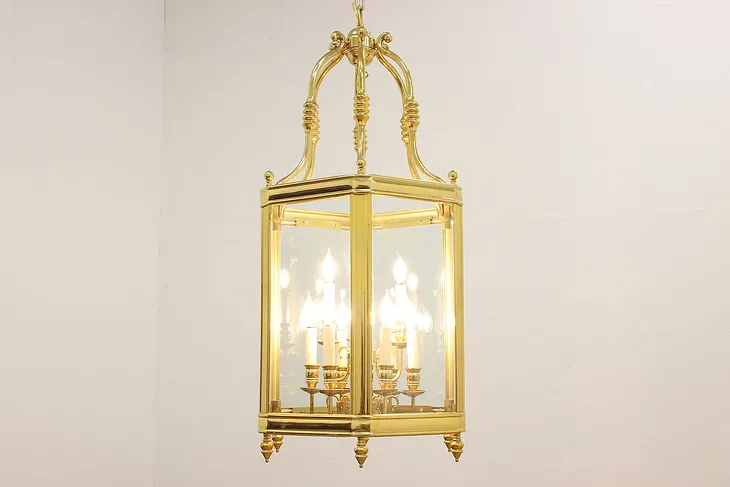 Traditional Vintage Brass 9 Candle Light Hall Lantern Chandelier #42334