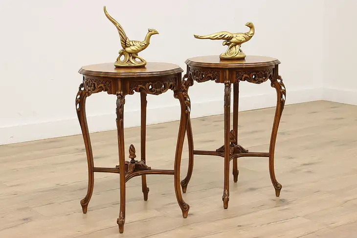 Pair of French Vintage Rosewood Marquetry Nightstands Lamp or End Tables #43590