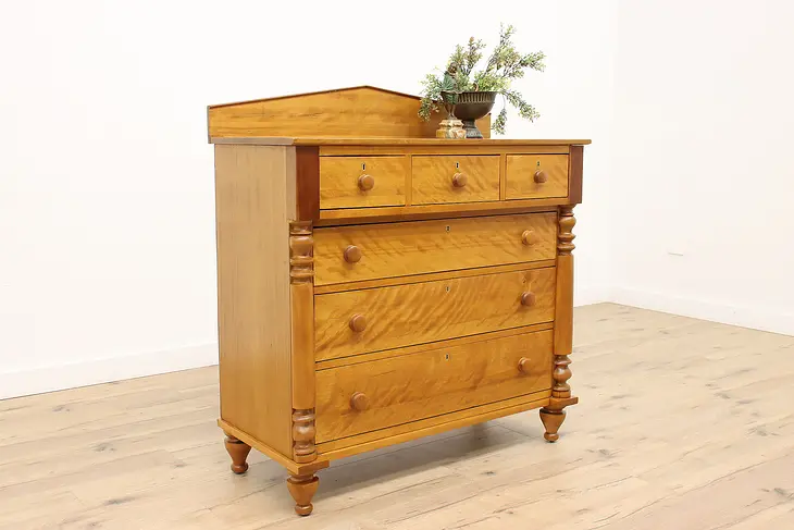 Sheraton Antique 1830s Farmhouse Curly Birch Dresser or Chest of Drawers #36241