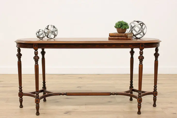 English Tudor Design Antique Carved Walnut Oval Sofa or Hall Table Hannah #43696