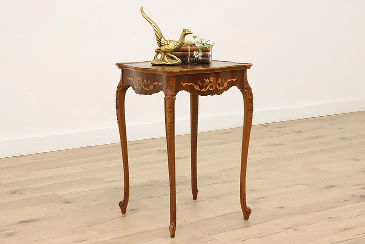 French Design Antique Carved Walnut Marquetry Nightstand or End Table #43562