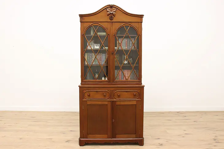 Victorian Antique China Cabinet, Bookcase, Pantry Cupboard Carved Grapes #36838