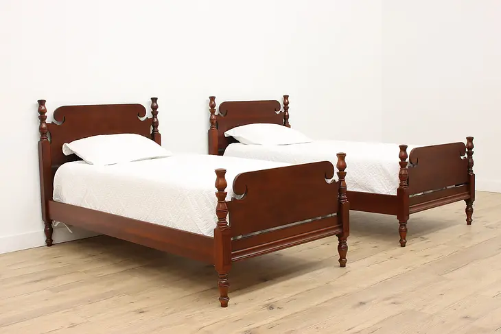 Pair of Georgian Design Vintage Mahogany Twin or Single Size Beds #41303