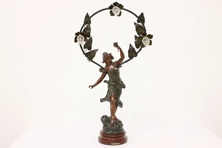 Art Nouveau Antique Woman & Flowers Sculpture Newel Post Lamp, Maxim #42125