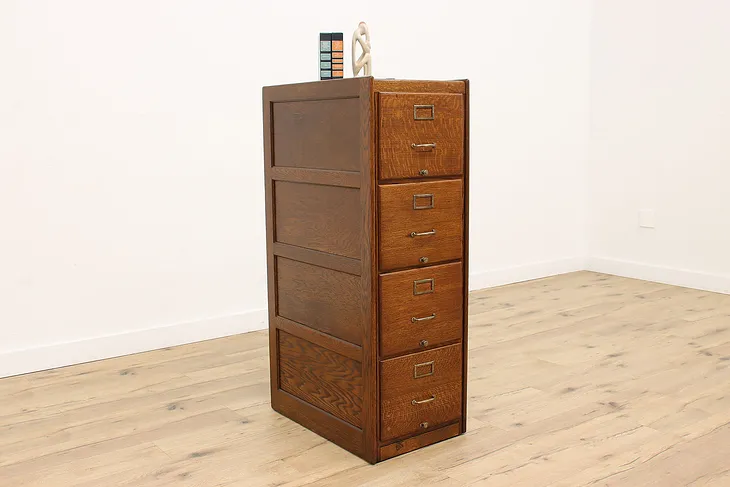 Traditional Oak 4 Drawer Antique Office or Library File Cabinet #43690