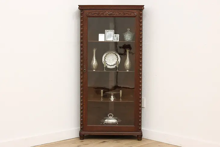 Victorian Oak Antique Corner China or Display Cabinet, Wavy Glass #43698