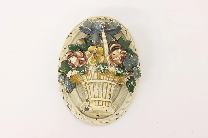 Victorian Salvage Antique Cast Iron Painted Flower Basket Door Knocker #42415