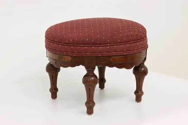 Victorian Eastlake Antique Carved Walnut Footstool, Ottoman, Small Bench #43700