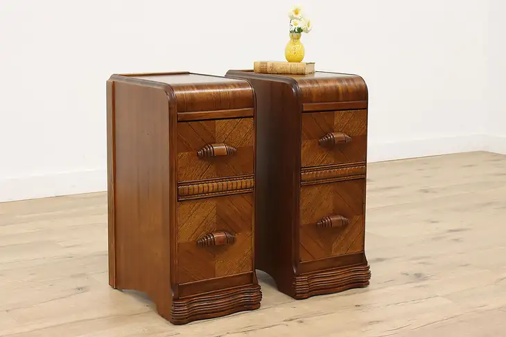 Pair of Art Deco Vintage Waterfall Nightstands, End or Lamp Tables #43111