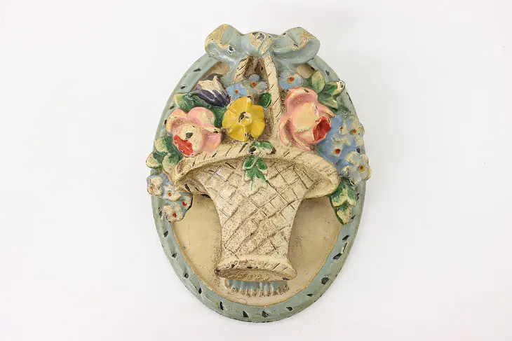 Victorian Salvage Antique Cast Iron Painted Flower Basket Door Knocker #42414