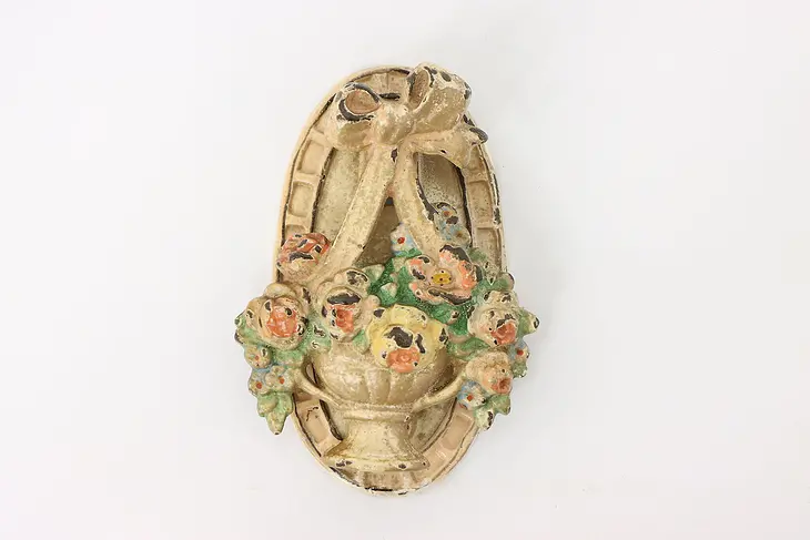Victorian Salvage Antique Cast Iron Painted Flower Basket Door Knocker #42416