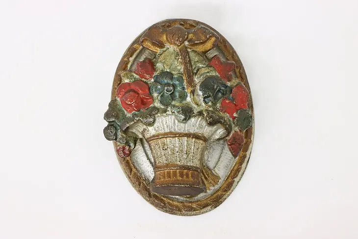 Victorian Salvage Antique Cast Iron Painted Flower Basket Door Knocker #42420
