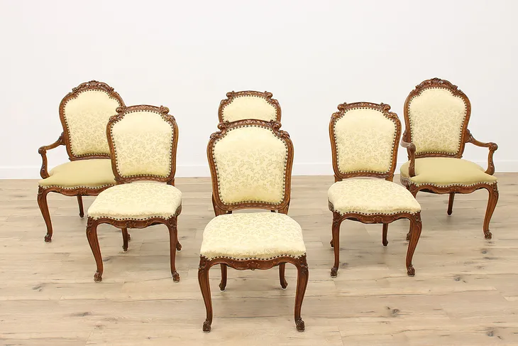 Set of 6 French Louis XV Antique Carved Walnut Dining Chairs #43189