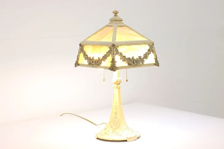 Boudoir, Office or Library Antique Stained Glass Shade Desk Lamp #43595