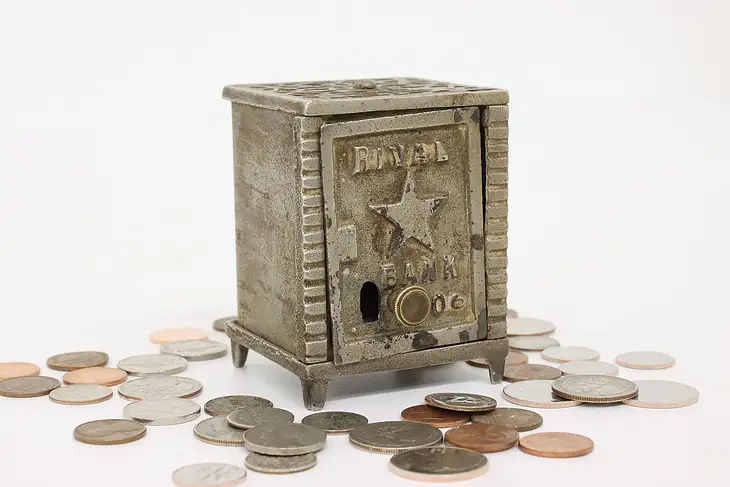 Victorian Cast Iron Antique Rival Star Safe Coin Bank, No Lock #42408