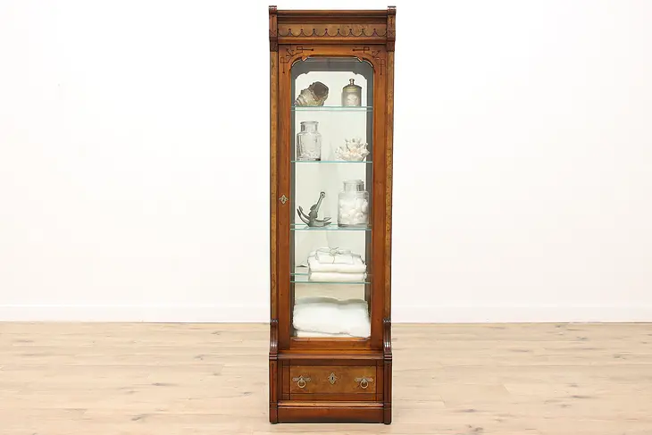 Victorian Eastlake Antique Walnut & Burl Bookcase, Bath, Display Cabinet #43668