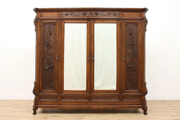 Italian Renaissance Antique Carved Walnut Armoire, Closet or Wardrobe #36021
