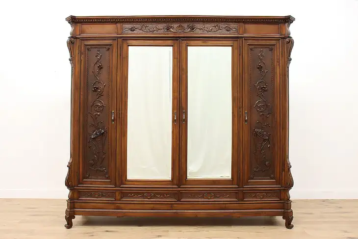 Italian Renaissance Antique Carved Walnut Armoire, Closet or Wardrobe #36021