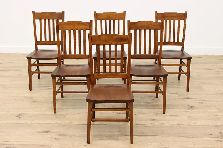 Set of 6 Craftsman Antique Arts & Crafts Birch Dining Chairs #42770