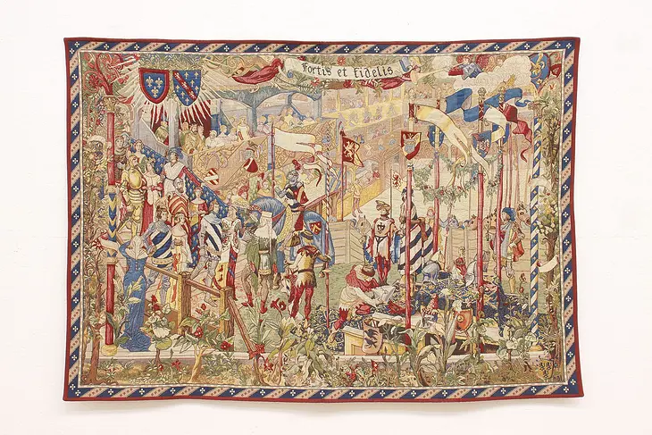 At The Court of The King Vintage French 55" Tapestry, Halluin #43866