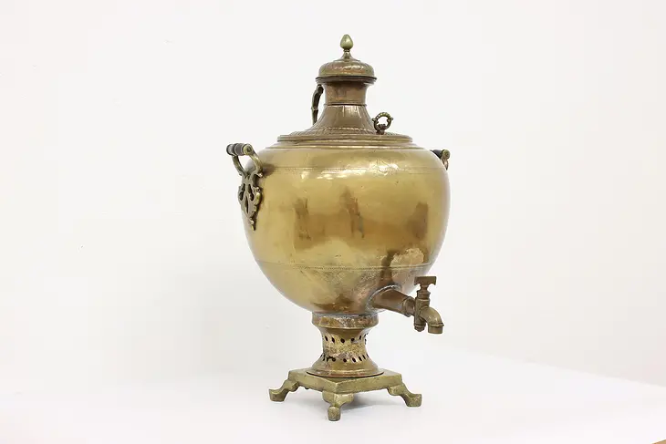 Farmhouse Antique Russian Giant Brass Samovar Tea Kettle, B & C #43406