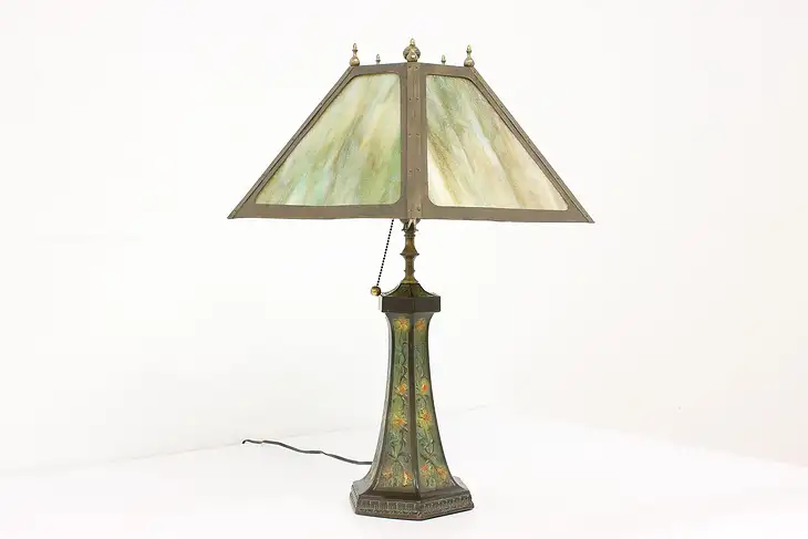 Arts & Crafts Antique Stained Glass Shade Craftsman Office or Desk Lamp #43791