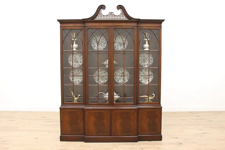 Georgian Vintage Mahogany Breakfront Bookcase, China or Display Cabinet  #43417
