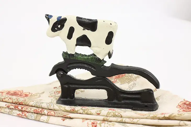 Farmhouse Antique Cast Iron Painted Cow Nutcracker on Base #43851